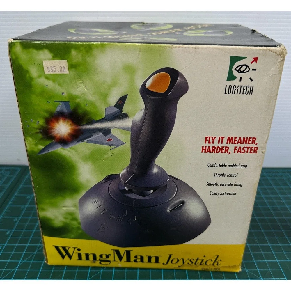 Vintage Logitech WingMan Flight Joystick Model 3001 PC Gameport With Box Gray